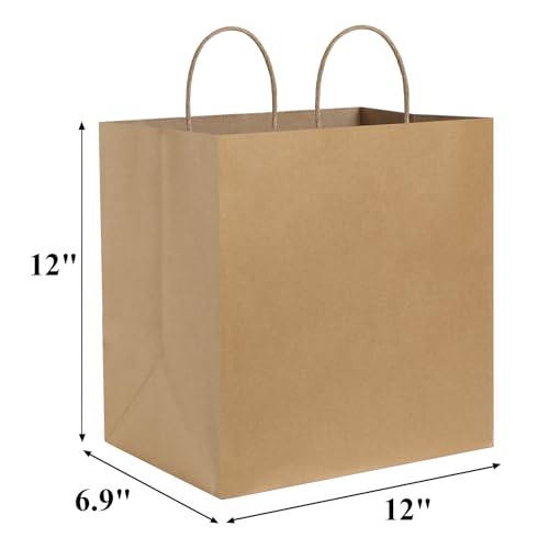 BagDream Brown Kraft Paper Bags with Handles - Eco-friendly Shopping Bags for Retail Merchandise & Takeout, Wide Gusset