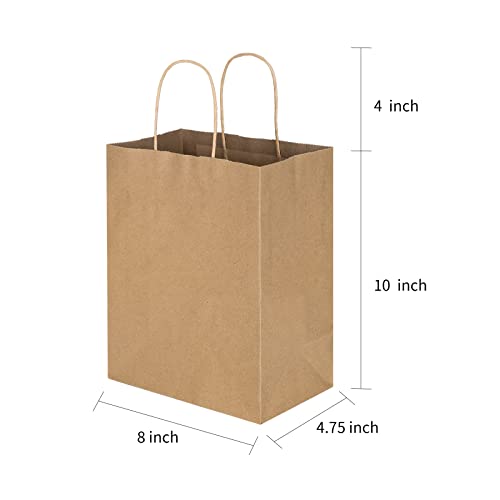 Toovip Medium Plain Brown Kraft Paper Bags with Handles 25 Pack, Bulk Gift Wrap for Favors Grocery Retail Party Birthday