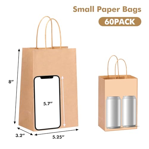 OUTUXED Small Gift Bags for Gift, Shopping, Birthday, Wedding, Business Party (Kraft)
| 60pcs Brown Paper Bags with Han