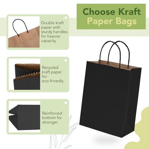 MESHA 100 Pack Black Gift Bags for Birthday Party Favor
| MESHA 8x|25x10.5 Inch Kraft Paper Bags with Handles
| MESHA B