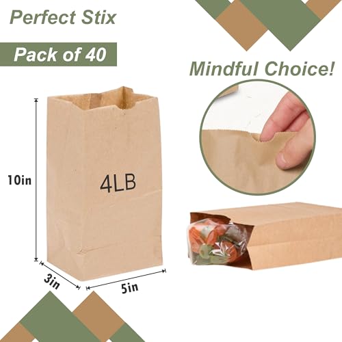 Perfect Stix Brown Bag - 4lb Brown Paper Lunch Bags for Kids - Pack of 100ct - Reusable & Eco-Friendly