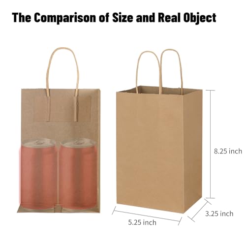 Toovip Small Plain Brown Kraft Paper Bags for Gift Birthday Party Business Bulk 50 Pack 5.25x|25x8.25 Inch Goody Bags Ta