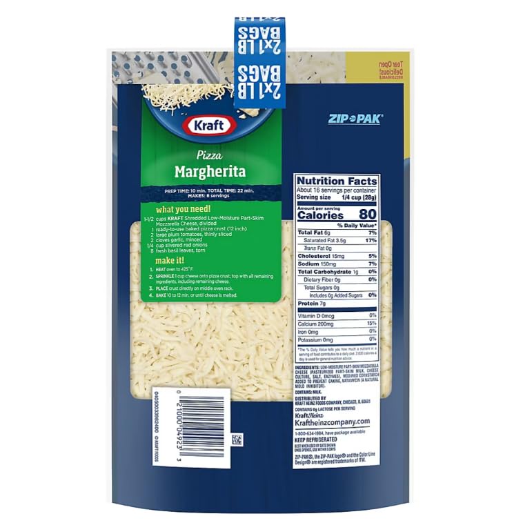 Kraft Mozzarella Shredded Cheese 2 pk./1 lb. for Snacking at Home and Cooking