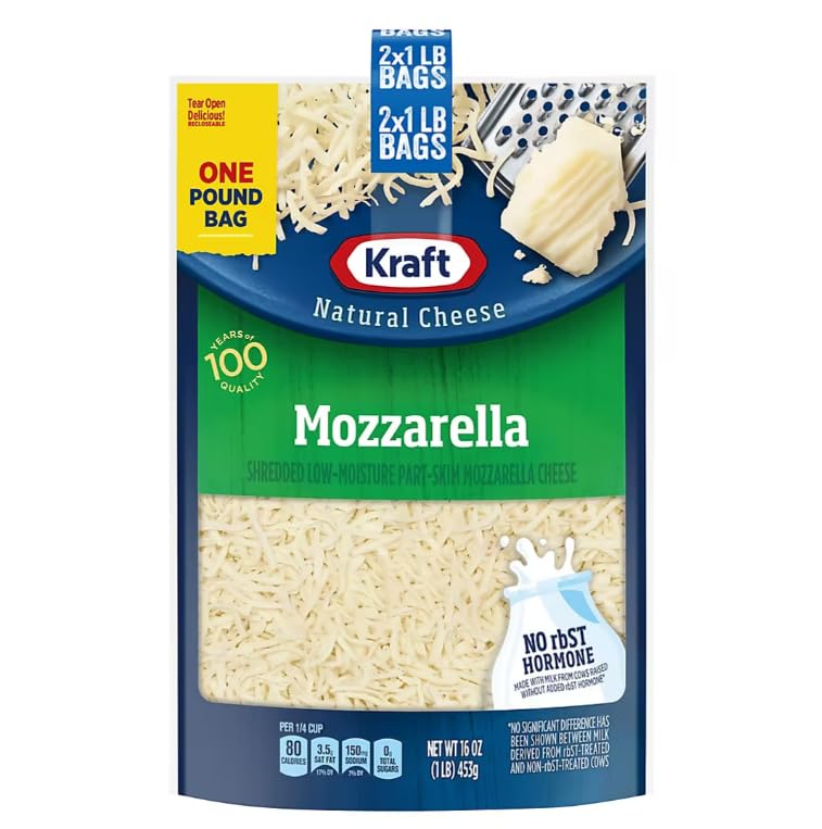 Kraft Mozzarella Shredded Cheese 2 pk./1 lb. for Snacking at Home and Cooking