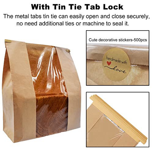 100 Pack Large Kraft Paper Bread Bags for Homemade Sourdough Baking
| Clear Front Window Bakery Bag Packaging with Tin