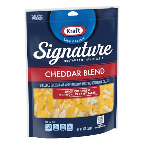 Kraft Signature Thick Shreds Cheddar Blend Cheese for Pizza Making Families Party Time Premium Slices 8 oz Bag