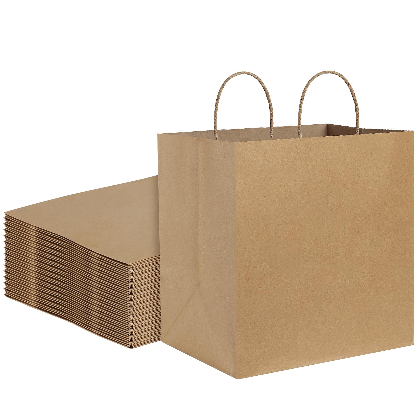 BagDream Brown Kraft Paper Bags with Handles - Eco-friendly Shopping Bags for Retail Merchandise & Takeout, Wide Gusset