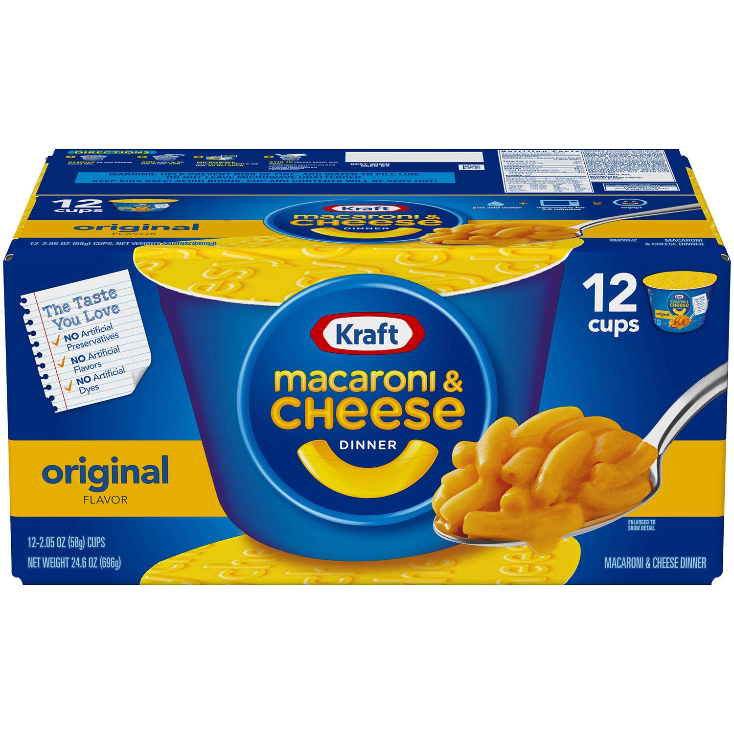 Kraft Easy Mac Original Cheese Microwaveable Cups for Busy College Students Convenient Snack (Original, Pack of 12 (|05-
