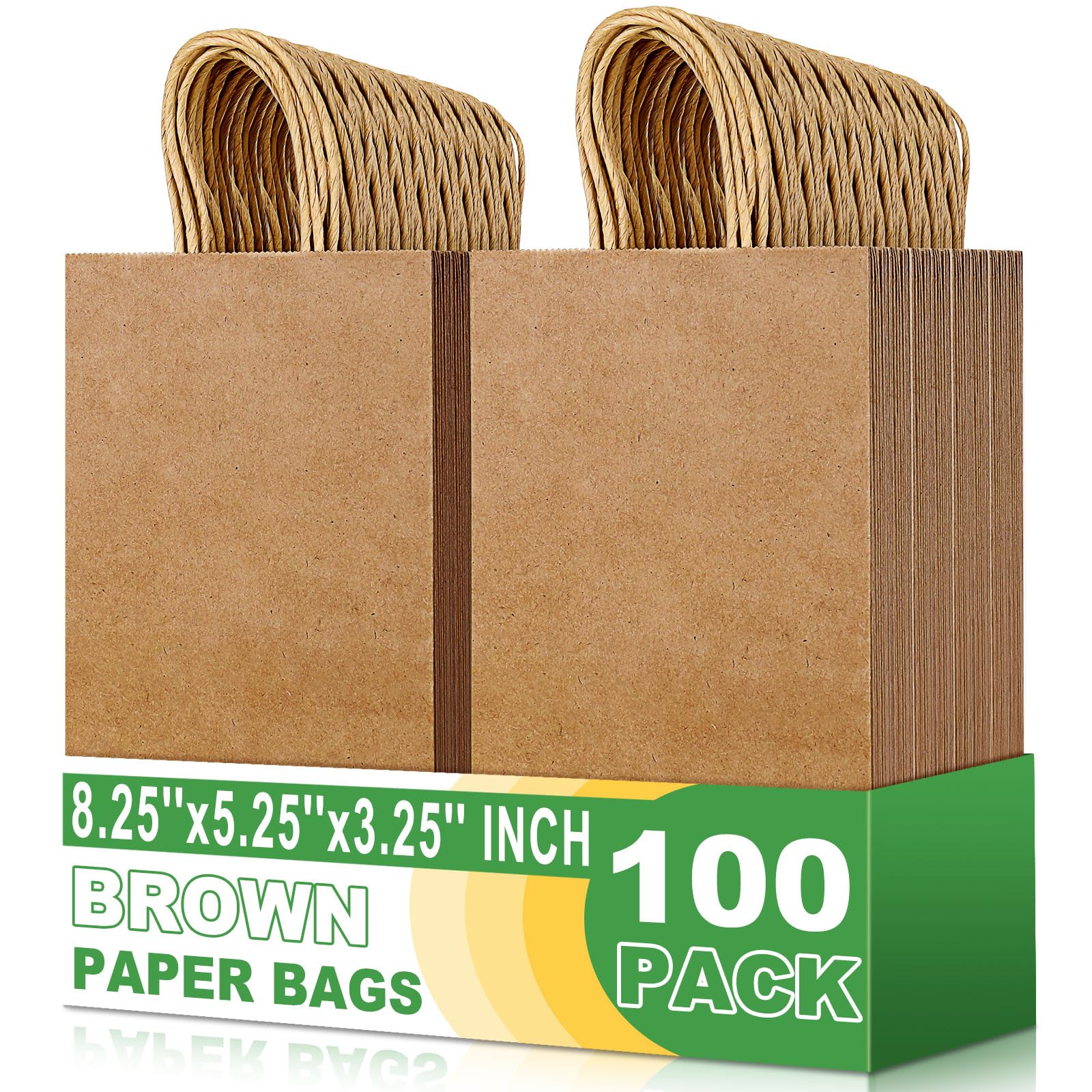 Kraft Gift Bags with Handle 100 Pack 5.25x|25x8.25 Inch for Wedding and Birthday Party Favors and Retail Shopping  
Kraf