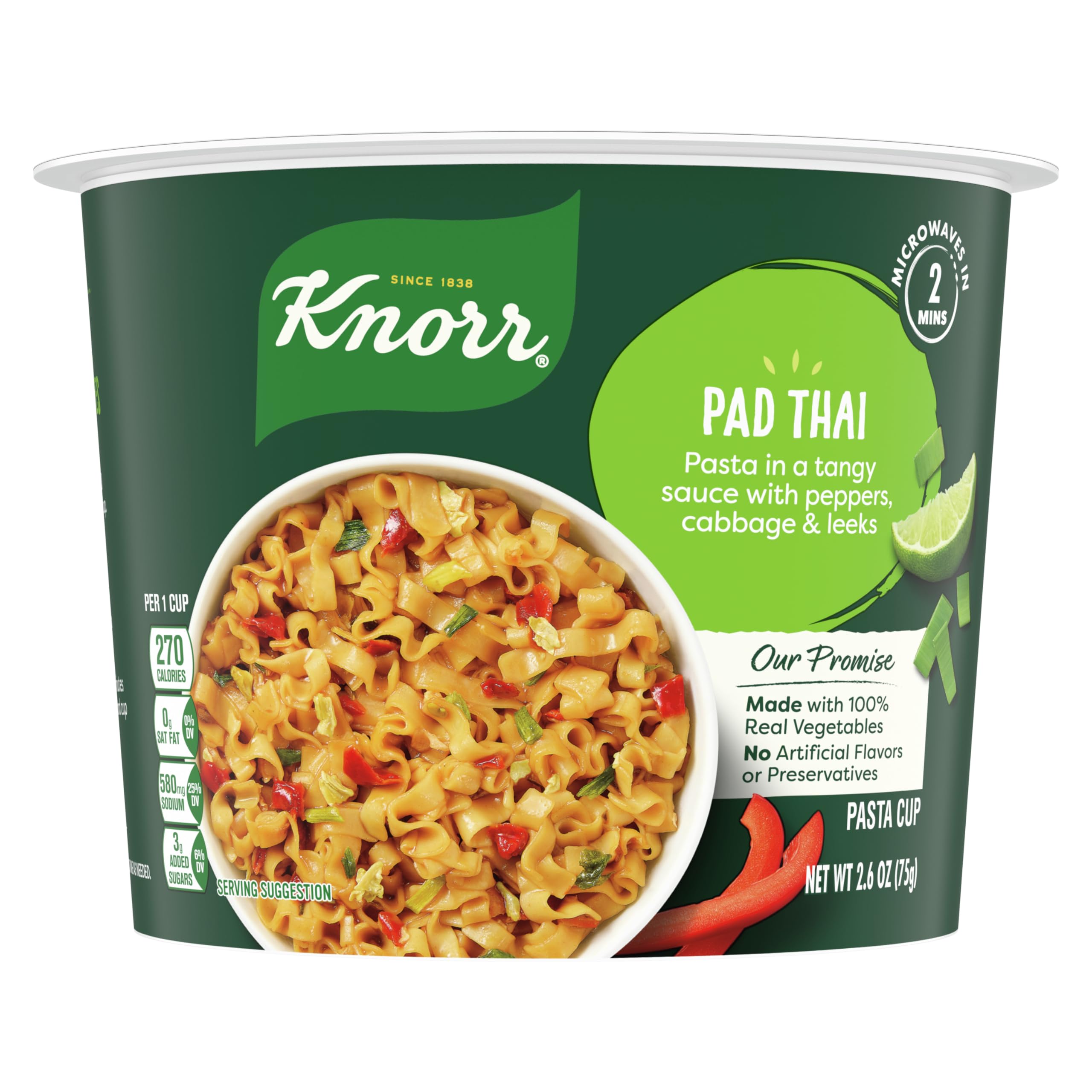 Knorr Pasta Cup Quick & Easy Pad Thai Meal 100% Real Vegetables No Artificial Flavors or Preservatives |6 oz Fast Cookin