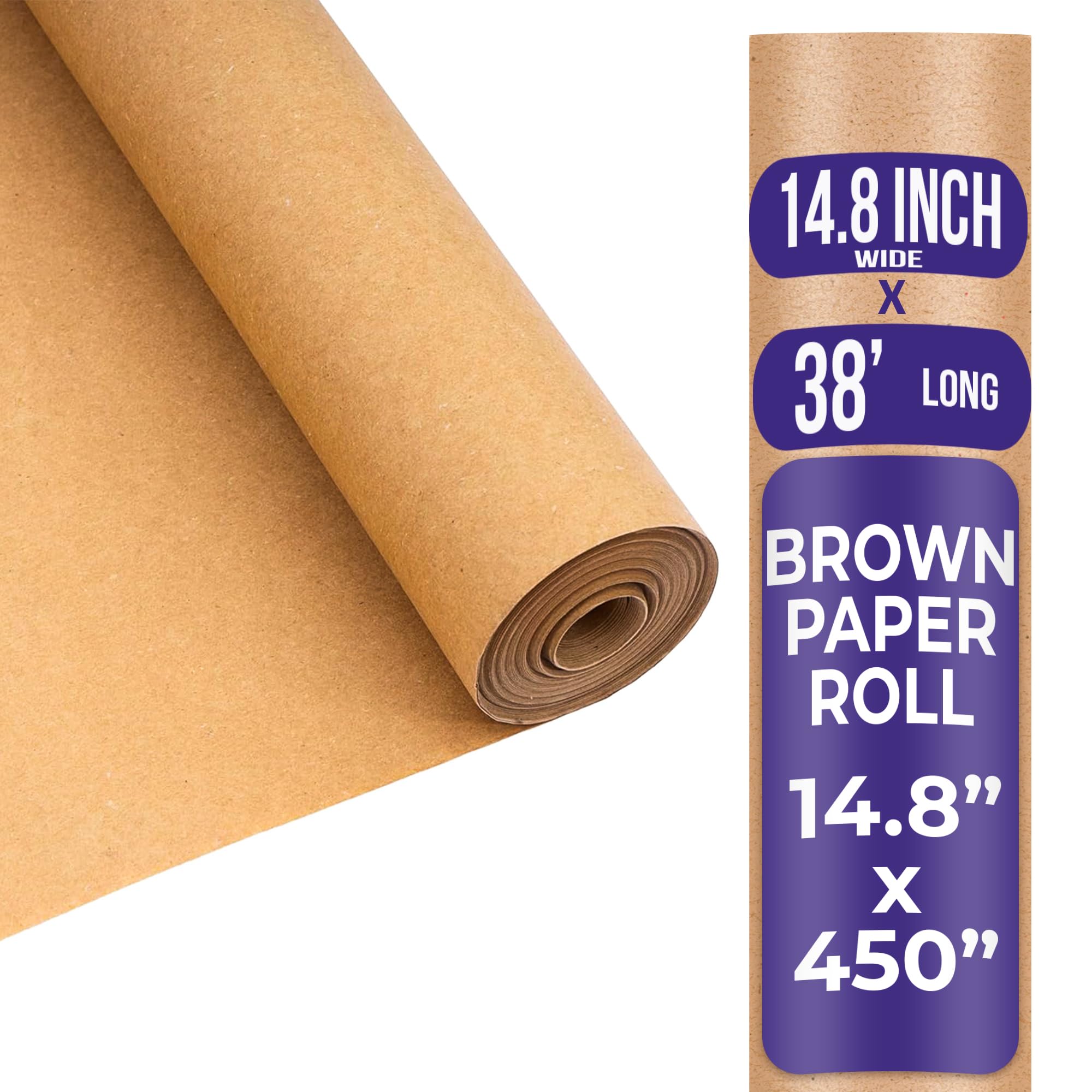 Brown Paper Roll Packing Paper for Construction, Brown Wrapping, and Kids Art Crafts | 1|8 Inch x 450 Inch / 38 Ft Roll
